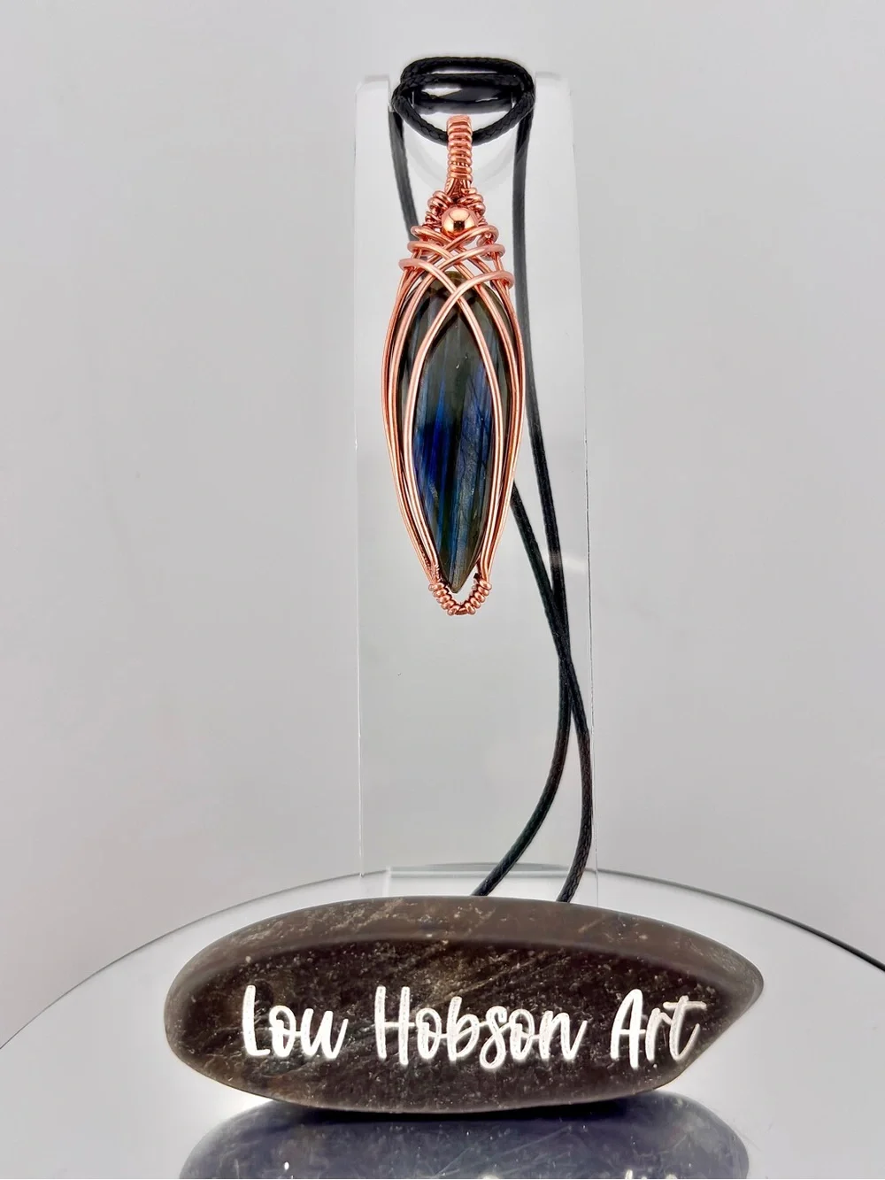 HANDMADE Blue Flash Labradorite Copper Wire Wrapped Unisex Pendant Necklace